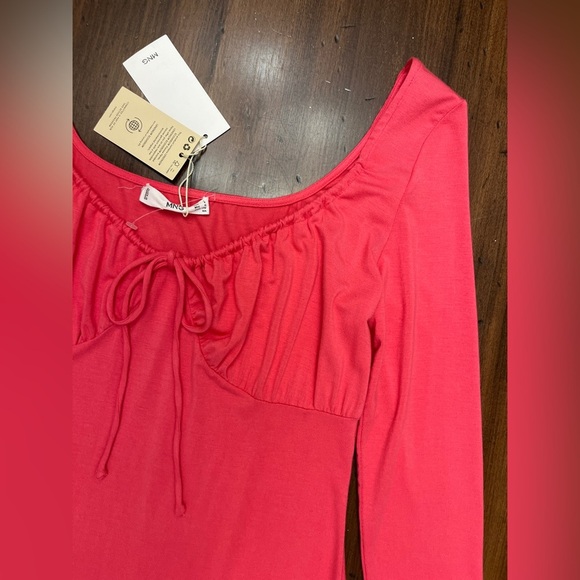 Mango MNG Pink Drawstring Dress Size 8 Knit Ruffle Beach Spring Lightweight NWT - Picture 5 of 13